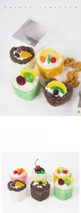 Detailaufnahme der herzförmigen Mousse-Kuchen-Kühlschrankmagnete mit Kokos und Frucht