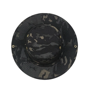 Tactical black camouflage boonie hat for outdoor hiking and sun protection gear