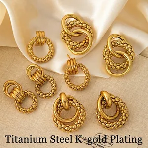 Chunky Hoop Earrings For Women Retro Geometric Twisted Multi Layer Stainless Steel Gold Plated Vintage Jewelry