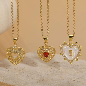 Herz-Anhänger-Halskette Kupfer Zirkonia Perlmutt 14K Vergoldet Elegant Minimalistisch INS Stil Schmuck Für Frauen