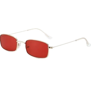 Retro rectangle sunglasses with gold metal frame and translucent red lenses for unisex