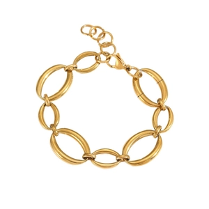 Polished gold stainless steel thick oval link chain bracelet with lobster clasp