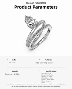 Dettagli e specifiche dell'anello in argento 925 con zircone a goccia