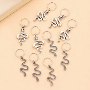 Set of 10 silver metal snake dreadlock hair clips and braid decoration accessories