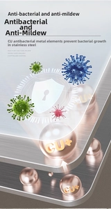 Macro 3D render of CU+ copper ion antibacterial tech on stainless steel cutting board