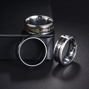 Men's 8mm stainless steel rings featuring trendy fishbone inlay and polished finish