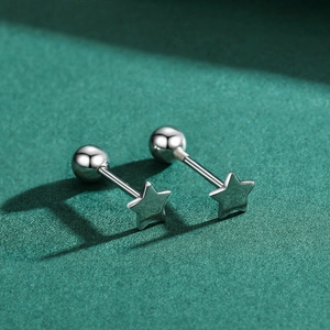 Minimalist S925 sterling silver star stud earrings with ball screw backs in silver
