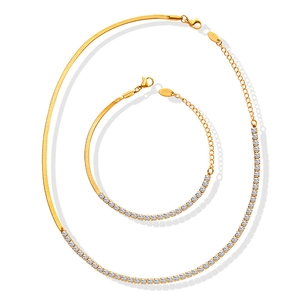 Elegant 18K gold-plated stainless steel necklace and bracelet set with cubic zirconia stones