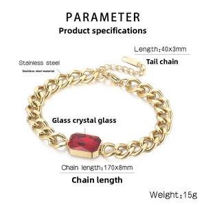 Vue détaillée de la gourmette en acier inoxydable plaqué or 18 carats et verre rouge