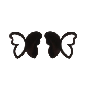 Minimalistische mattschwarze Schmetterlings-Ohrstecker für Damen im Flügel-Design