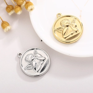 Colliers médaillon ange en acier inoxydable doré et argenté avec relief de cupidon