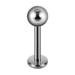 Minimalist silver G23 titanium labret stud with polished ball top on white background