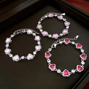 Heart Shaped Zircon Bracelet Copper Luxury Sweet Adjustable Hand Chain Women Elegant Jewelry Accessory