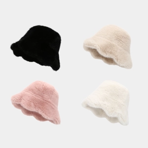 Women's Autumn Winter Artificial Fur Bucket Hat Warm Solid Color Ruffle Edge Plush Pot Hat For Outdoor Sunshade Daily Fashion Accessory