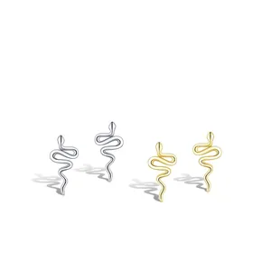 925 Sterling Silver Snake Stud Earrings Abstract Animal Shape Minimalist Polished Fashion Jewelry For Women