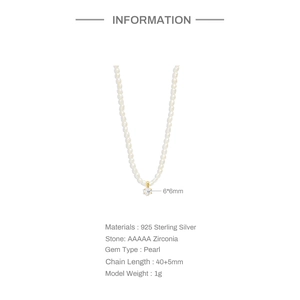 Detailed specs of S925 silver pearl necklace with 6mm gold zircon pendant dimensions
