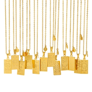 18k gold plated stainless steel 12 zodiac square pendant necklaces set on white background