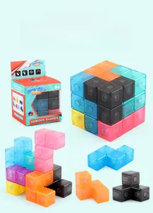 Macro detail of translucent magnetic building cubes showing colorful interlocking toy pieces