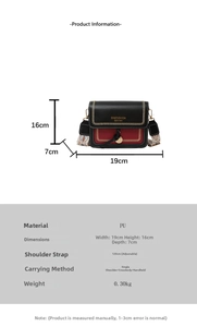 Detailed size specifications for the vintage crossbody bag with dimensions 19x16x7cm