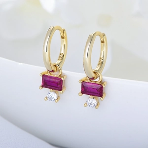 Boucles d'Oreilles Pendantes en Argent Sterling S925 Avec Zirconia Rouge Carré Pour Femmes Bijoux Fins Minimalistes Plaqués Géométriques