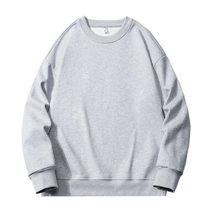 Classic grey crewneck sweatshirt in premium cotton knit with ribbed edges and drop shoulder