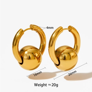 Detailed size specifications for gold plated stainless steel ball hoop earrings