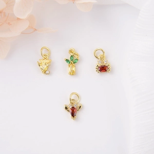 Mini Animal Fruit Charms 18K Gold Plated Brass Micro Pave Zircon Pendants DIY Jewelry Making Crab Lobster Pineapple Dragon