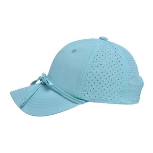 Detail view of quick-dry baseball cap with breathable mesh and stylish side bow decoration