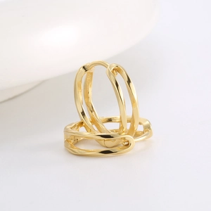 Elegant 14K gold-plated S925 silver interlaced double hoop earrings in minimalist style