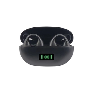 Black T7500 bone conduction clip-on earphones in charging case with LED power display