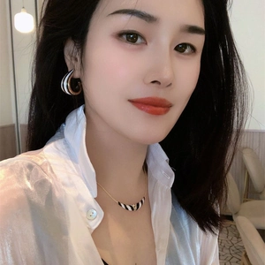 18K gold plated earrings and necklace set with black and white striped enamel details