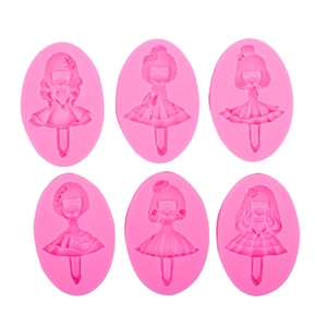 Set di stampi in silicone rosa con figure di ragazze 3D per fondant e saponi fai-da-te
