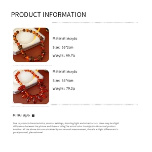 Detailed size and weight specs for amber acrylic irregular beaded pendant necklaces