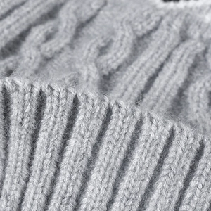 Fleece lined striped cable knit beanie hat for winter outdoor warmth and comfort