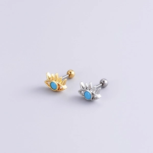 Boucles d'oreilles œil en acier inoxydable or et argent avec zircon bleu et fermoir à vis