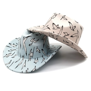 Western Cowboy Hat Seagull Bird Print Wide Brim Polyester Fedora Retro Jazz Sun Protection Travel For Men Women