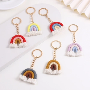 Rainbow Keychain Hand Woven Cotton Rope Macrame Tassel Bohemian Style Bag Pendant Accessory For Women