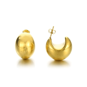 Elegant 18K gold plated stainless steel hollow dome hoop earrings for women in shiny gold