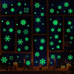 Autocollants De Fenêtre Flocon De Neige Lumineux PVC Adsorption Statique Noël Décalcomanies En Verre Noctilucent Étoiles Points Décor