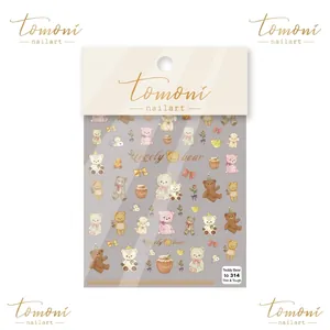 Schattige teddybeer nagelstickers in macaron kleuren met strikpatronen voor doe-het-zelf