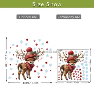 Tableau des dimensions du sticker mural cerf de Noël avec taille finie 46x49cm