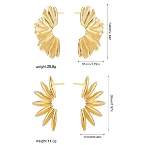 Golden 18K petal and leaf earrings featuring irregular textured and sunflower designs