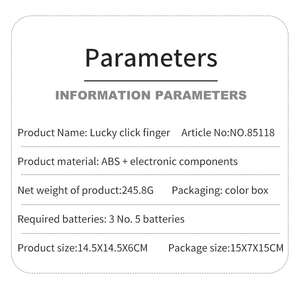 Detailed technical parameters and size specifications for the electronic lie detector toy