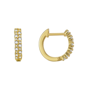 Asymmetrical gold-plated brass hoop earrings with white micro-pave cubic zirconia