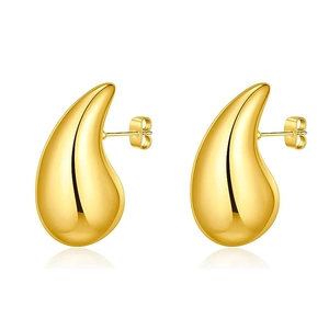 Elegant 18K gold plated teardrop stud earrings in glossy stainless steel on white back
