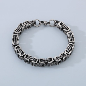 Men Byzantine Chain Bracelet Titanium Steel Handcrafted Punk Vintage Retro Geometric Jewelry Heavy Hip Hop Accessory