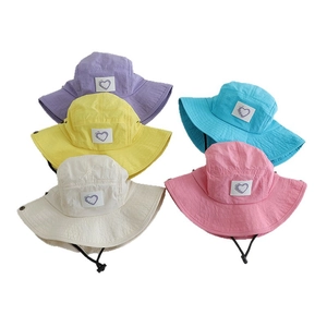Kids quick-dry heart bucket hats in multiple colors with adjustable drawstrings