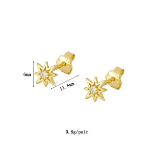 Detail view of 6mm gold star earrings with white zircon and S925 butterfly backs