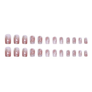 24 faux ongles dégradés rose et violet avec feuilles d'argent et paillettes scintillantes