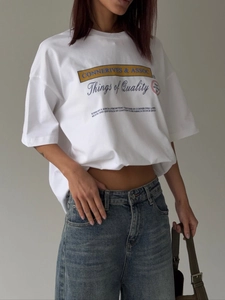 T-Shirt Da Donna In Cotone A Maniche Corte Girocollo Con Stampa Di Lettere Vestibilità Ampia Streetwear Retro Top